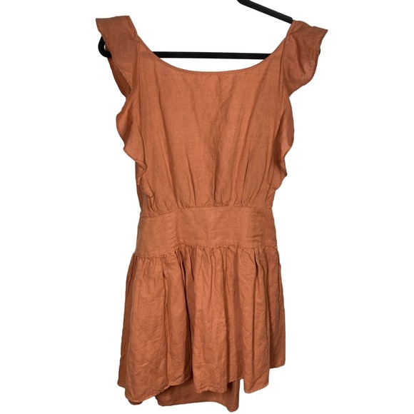 Free People Erin Tie Back Ruffle Sleeve Dress Linen Blend Bronze Orange Sz Small - Picture 5 of 9